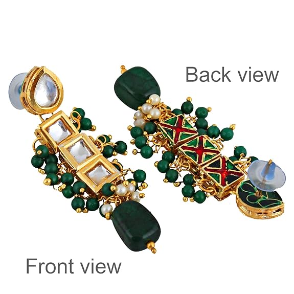 Tehzeeb Creations Back Meenakari Gold-Polished Square Shape Tika Earring Jewellery Set Uncut Kundan Big Faux Kundan Dibbi Kundan Choker Necklace Set | Swadesiicart