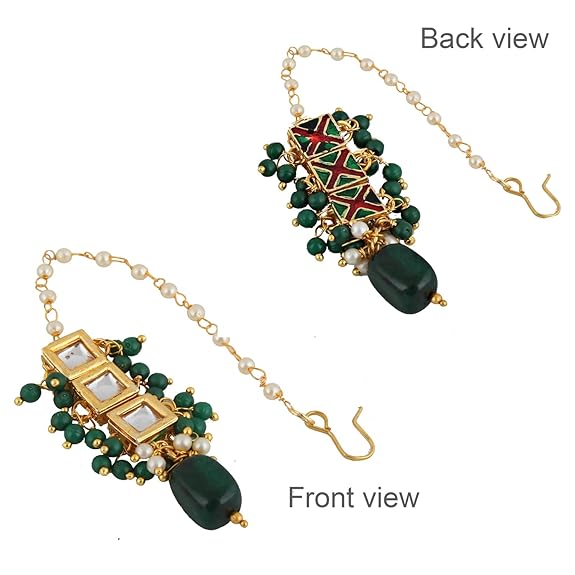 Tehzeeb Creations Back Meenakari Gold-Polished Square Shape Tika Earring Jewellery Set Uncut Kundan Big Faux Kundan Dibbi Kundan Choker Necklace Set | Swadesiicart