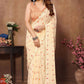 Partywear Designer Cream Georgette Fancy Saree - Satrangi | Swadesiicart