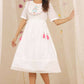 Juniper Women White Cotton Dobby Embroidered A-Line Dress | Swadesiicart