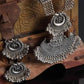 Tehzeeb Creations Women's Bahubali Oxidised Necklace Set With White Pearl - Swadesiicart