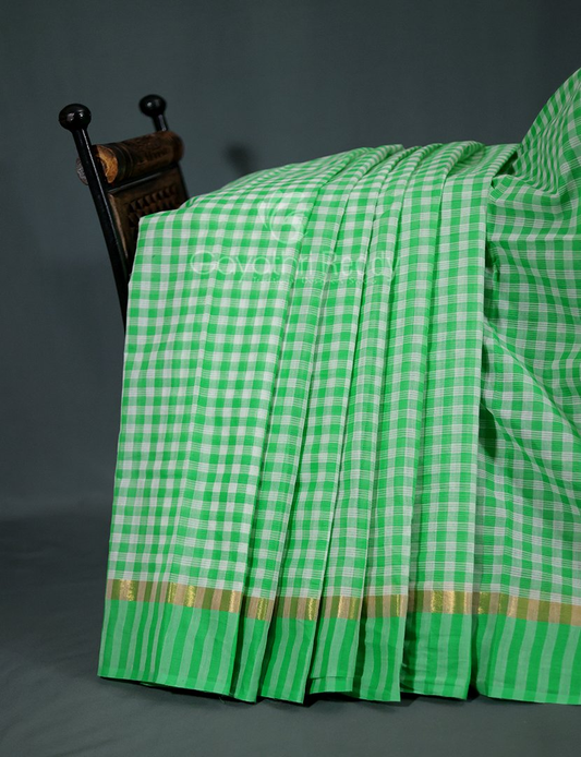 Light Green Colour With Checks Pure Mangalgiri Cotton Saree By Gayathri Reddy Designer Studio | Swadesiicart
