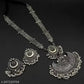 Tehzeeb Creations Women's Bahubali Oxidised Necklace Set With White Pearl - Swadesiicart