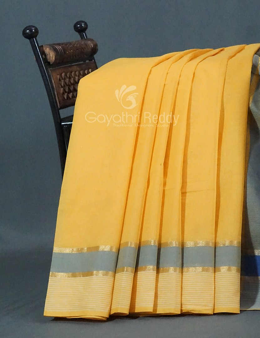 Dual Shades of Yellow With Contrast Blouse Pure Mangalgiri Cotton By Gayathri Reddy Designer Studio | Swadesiicart