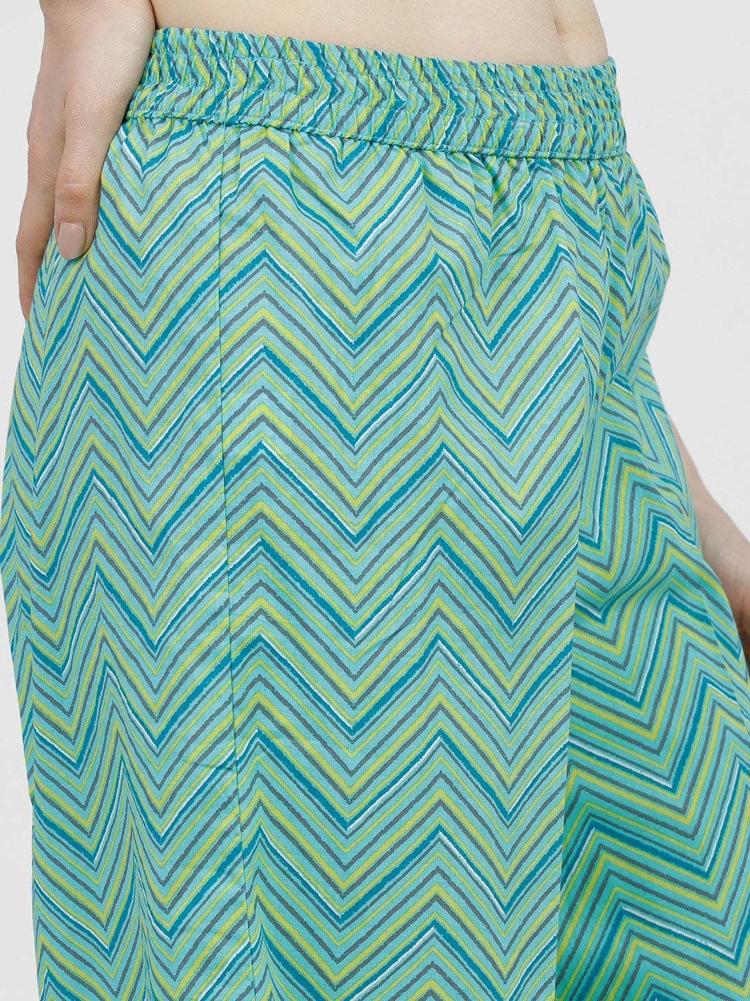 Vishudh Women Lime Green Ethnic Motifs Printed Regular Pure Cotton Kurta with Palazzos - Swadesiicart