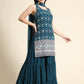 Kalini Women Teal Floral Embroidered Kurta with Sharara & Dupatta | Swadesiicart