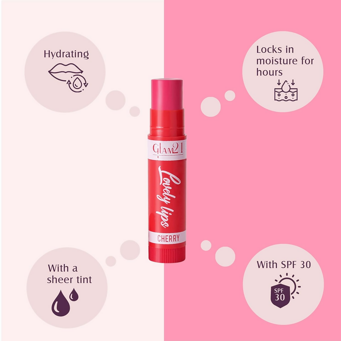 Glam21 Moisturizing Lip Balm Fruit Extract & Infused Active Ingredients - Cherry - Swadesiicart