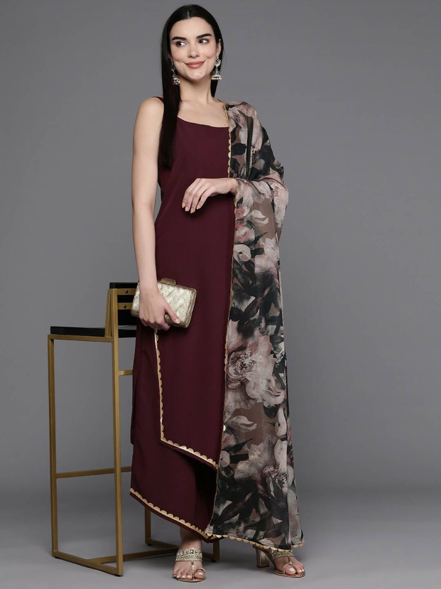 Ahalyaa Women Regular Kurta with Palazzos & With Dupatta - Brown Color | Swadesiicart