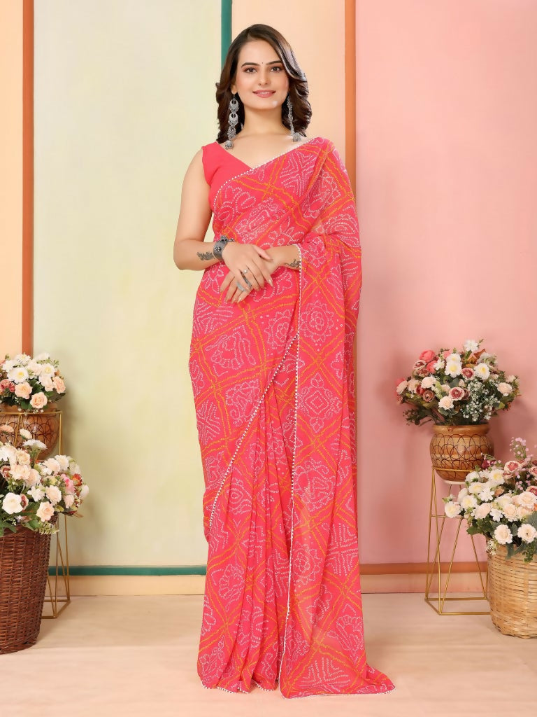 Red Georgette Designer Printed Ready To Wear Saree - Elite | Swadesiicart