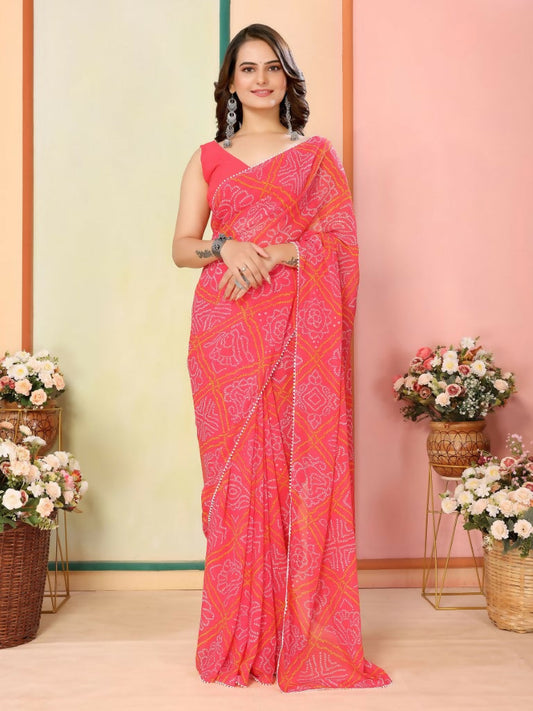 Red Georgette Designer Printed Ready To Wear Saree - Elite | Swadesiicart