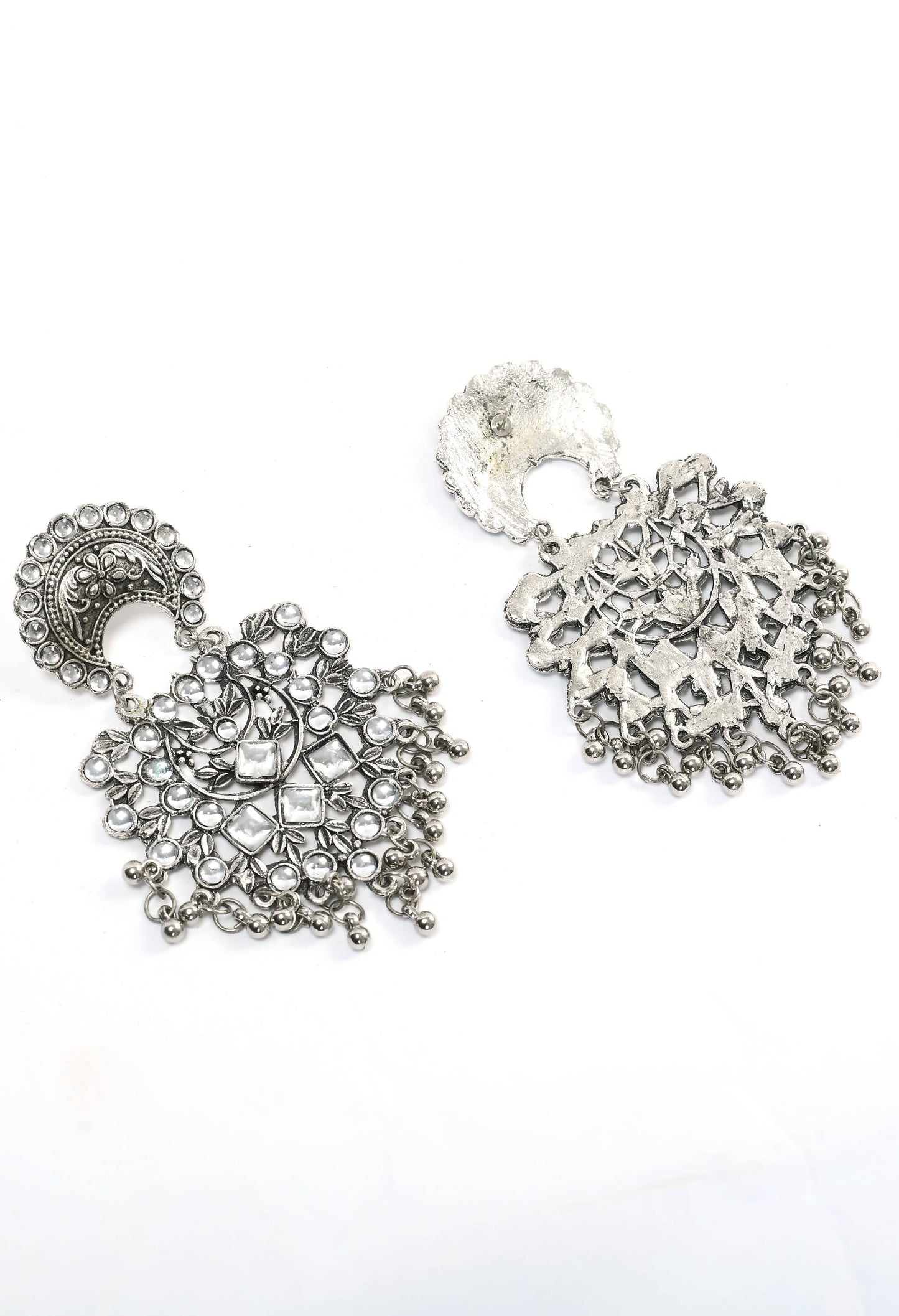 Mominos Fashion Johar Kamal Silver Color Base With Kundan Earrings - Swadesiicart