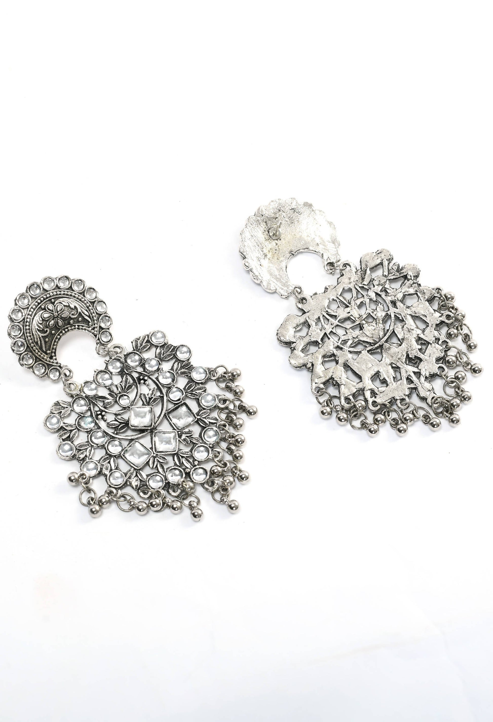 Mominos Fashion Johar Kamal Silver Color Base With Kundan Earrings - Swadesiicart