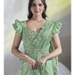 Sea Green Two Tone Satin Silk Designer Ready to wear saree with stithced Blouse - Mohmanthan Aura | Swadesiicart
