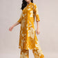 Aavyora Women's Mustard Yellow & White Floral Printed Cotton Co-Ord Set - Swadesiicart