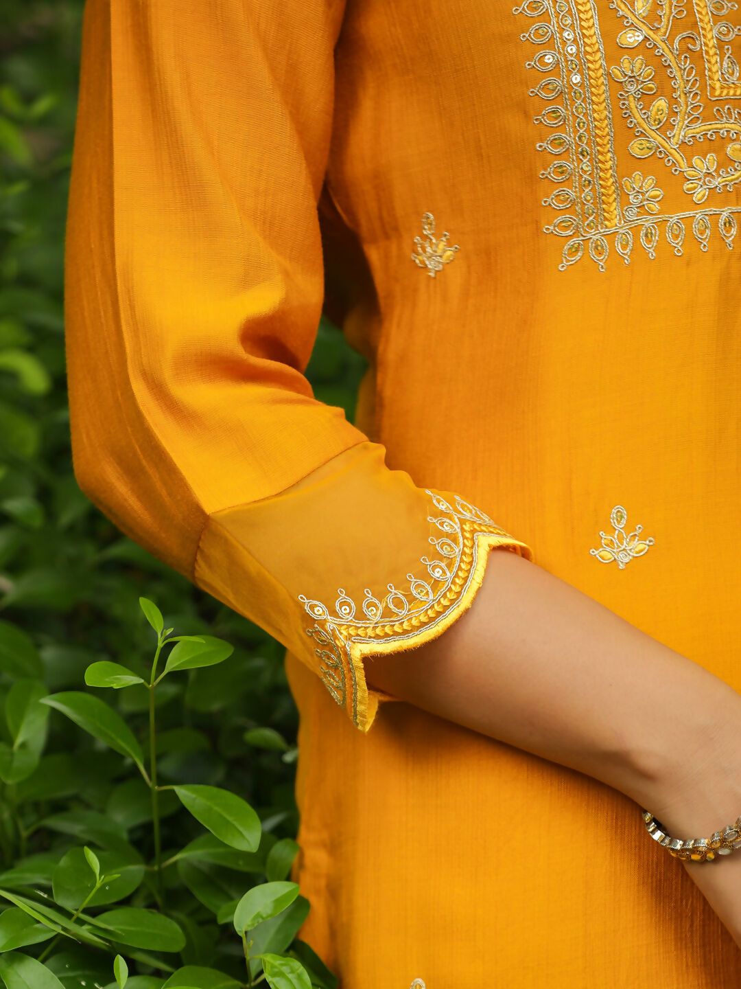 Janasya Mustard Silk Blend Embroidered Kurta,Bottom & Dupatta | Swadesiicart