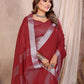 Anaita Red Weaving Linen Cotton Saree With Blouse