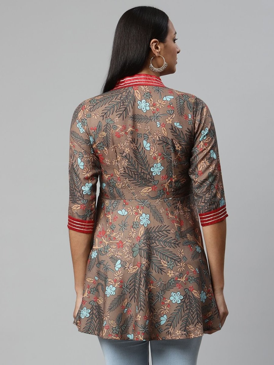 Ahalyaa Women Brown Cotton Digital Printed Tunic | Swadesiicart
