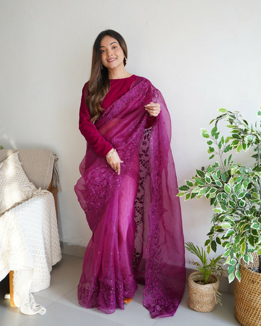 Vamsee Anushka Purple Organza Saree - Swadesiicart