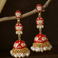 NVR Women Gold-Polished Red Kundan Jhumkas Earrings | Swadesiicart