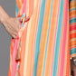 Ahalyaa Peach-Coloured & Blue Printed Striped Asymmetric Taselled Kaftan Kurta Palazzos | Swadesiicart