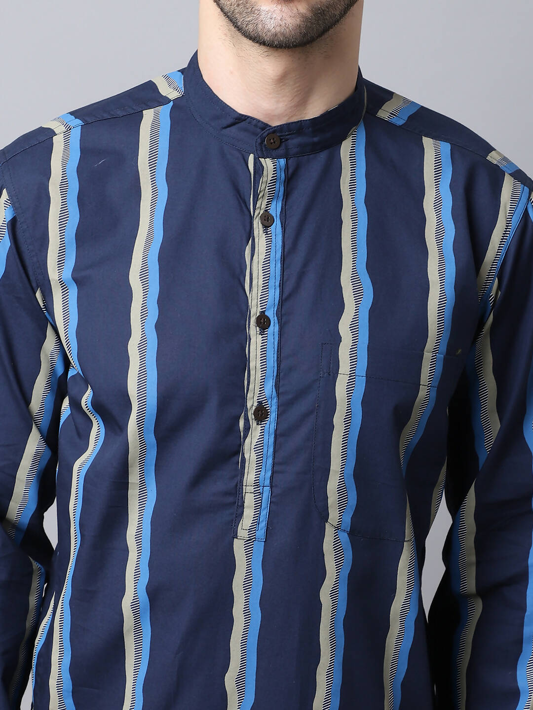 Even Apparels Navy Pure Cotton Men's Kurta With Band Collar (STR1169) | Swadesiicart