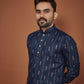 Anaita Navy Blue Embroidered Cotton Straight Kurta