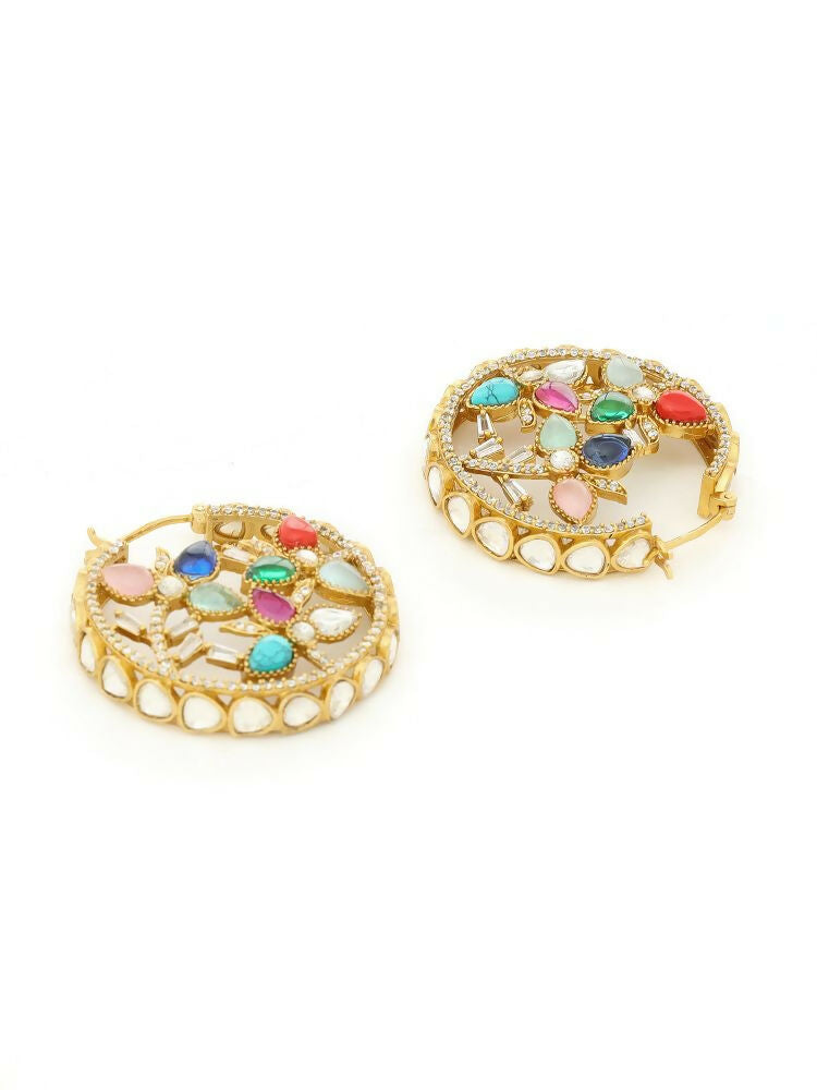 Navratan Round Earrings - Ruby Raang | Swadesiicart