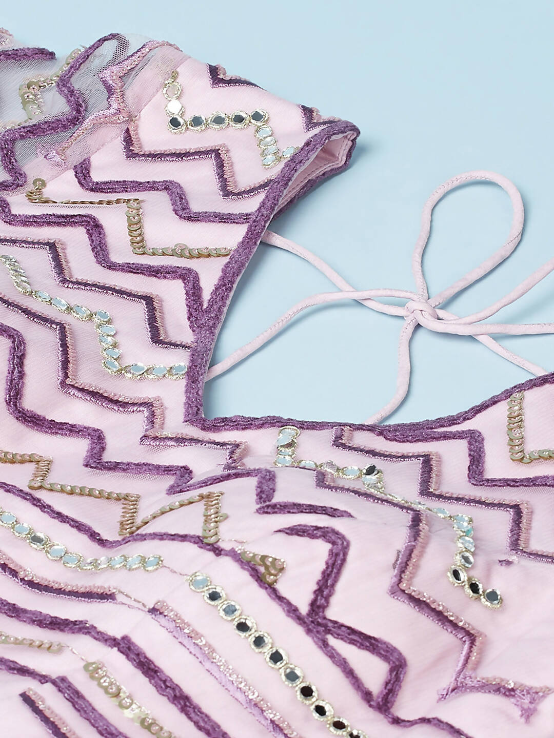 House of Panchhi Women Lavender Net Zig-Zag Embroideried Lehenga, Blouse & Dupatta | Swadesiicart