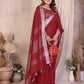 Anaita Red Weaving Linen Cotton Saree With Blouse