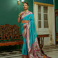 Vishnu Weaves Women's Teal Paithani Silk Zari Woven Saree with Unstitched Blouse - Swadesiicart