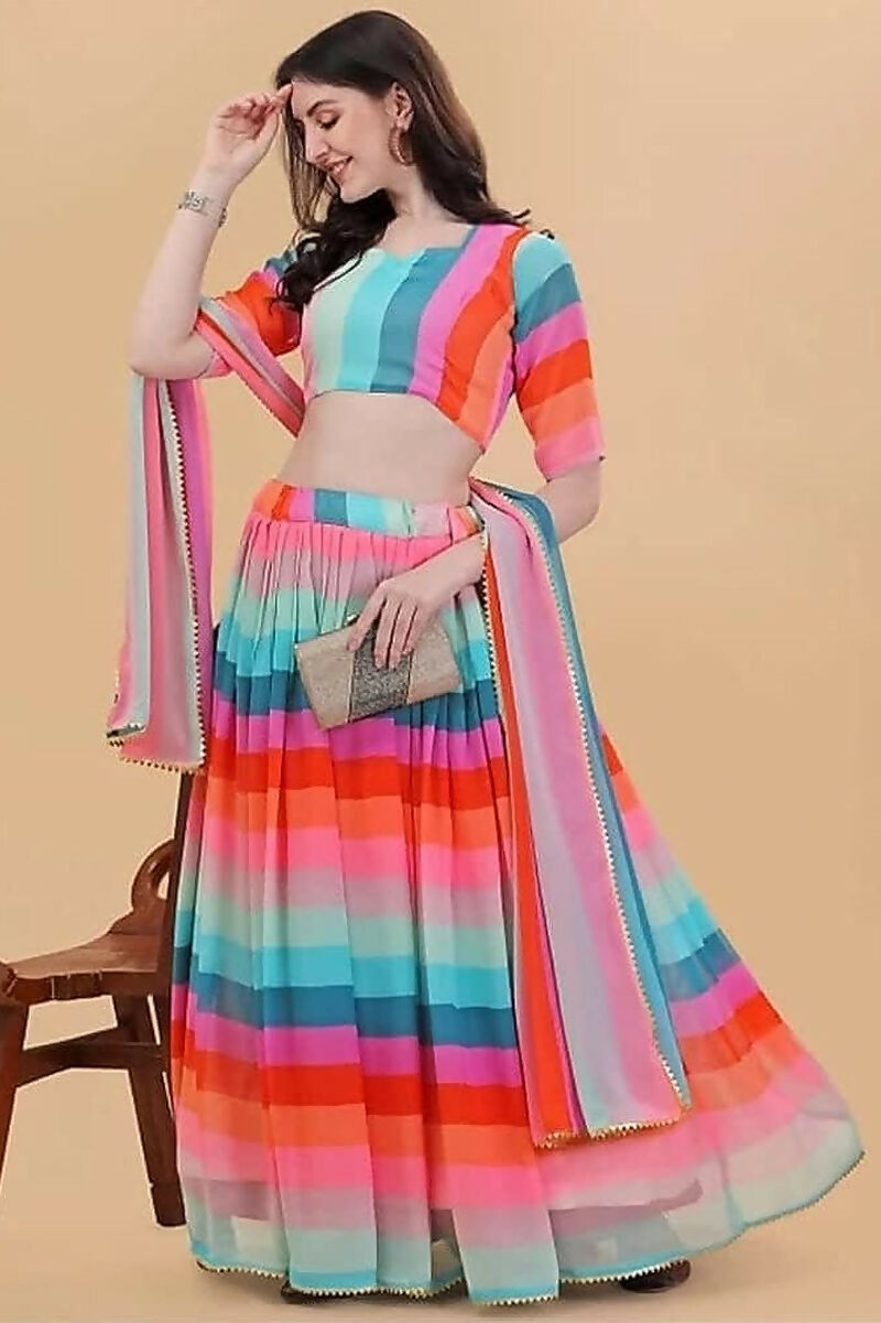 Jyoti Fashion Multicolor Printed Georgette Designer Lehenga Choli with Dupatta | Swadesiicart