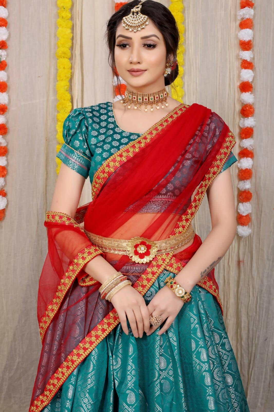 DEIANA'S Beautiful Pure Jari Silk Weaving Lehengha Choli - Teal | Swadesiicart