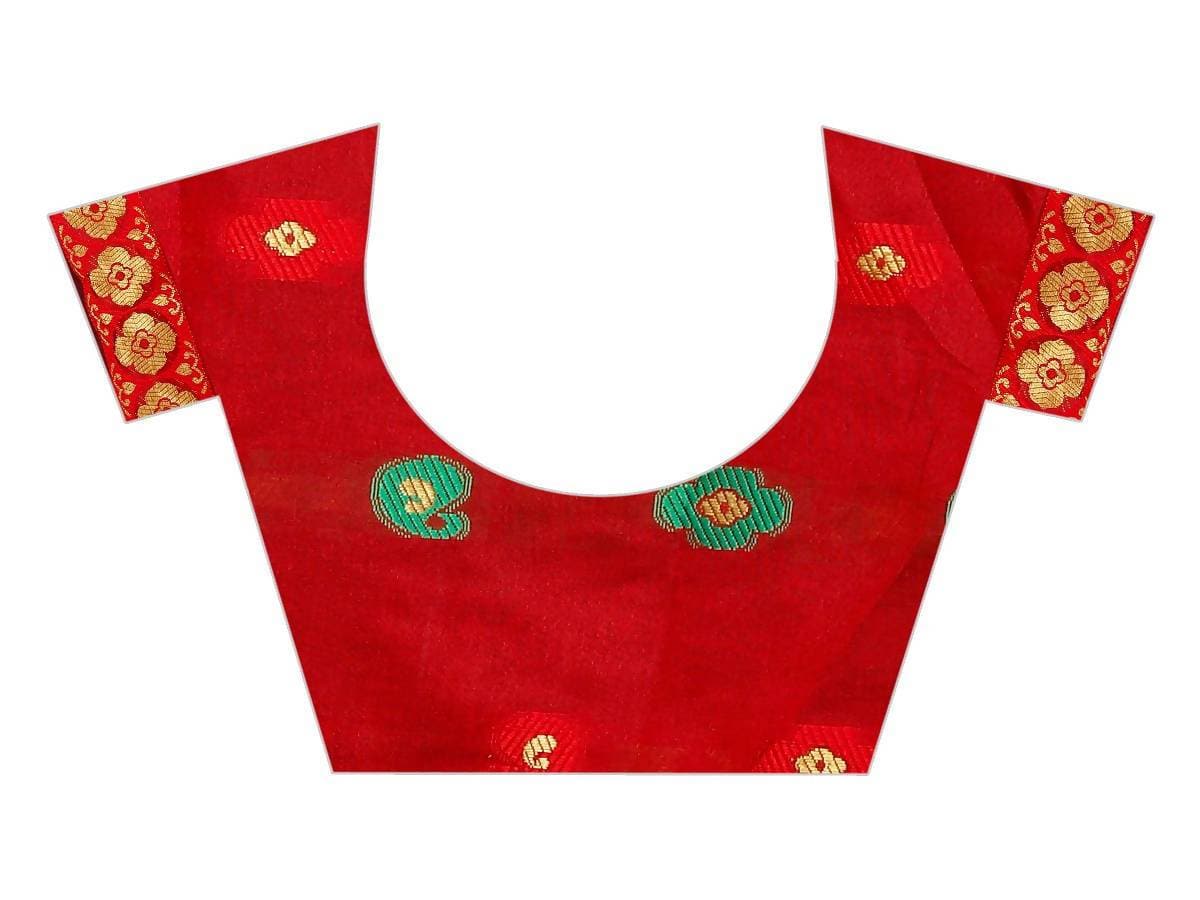 Vamika Banarasi Cotton Silk Rama Green Weaving Saree | Swadesiicart