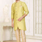 Raivat Ethnic Banarasi Jacquard Embroidery Semi Indo Western Sherwani In Lemon Yellow Colour | Swadesiicart