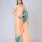 Vastranavya Peach Peacock Print Free Hand Ready to Wear Saree | Swadesiicart