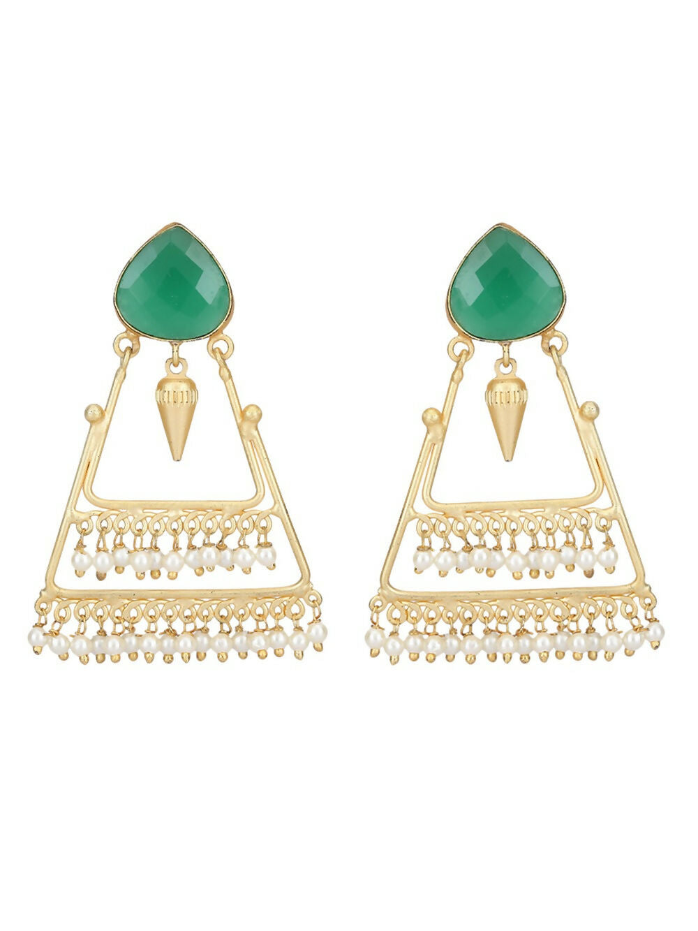 Joban Fashion Women Green Stone Matte Gold Earrings | Swadesiicart