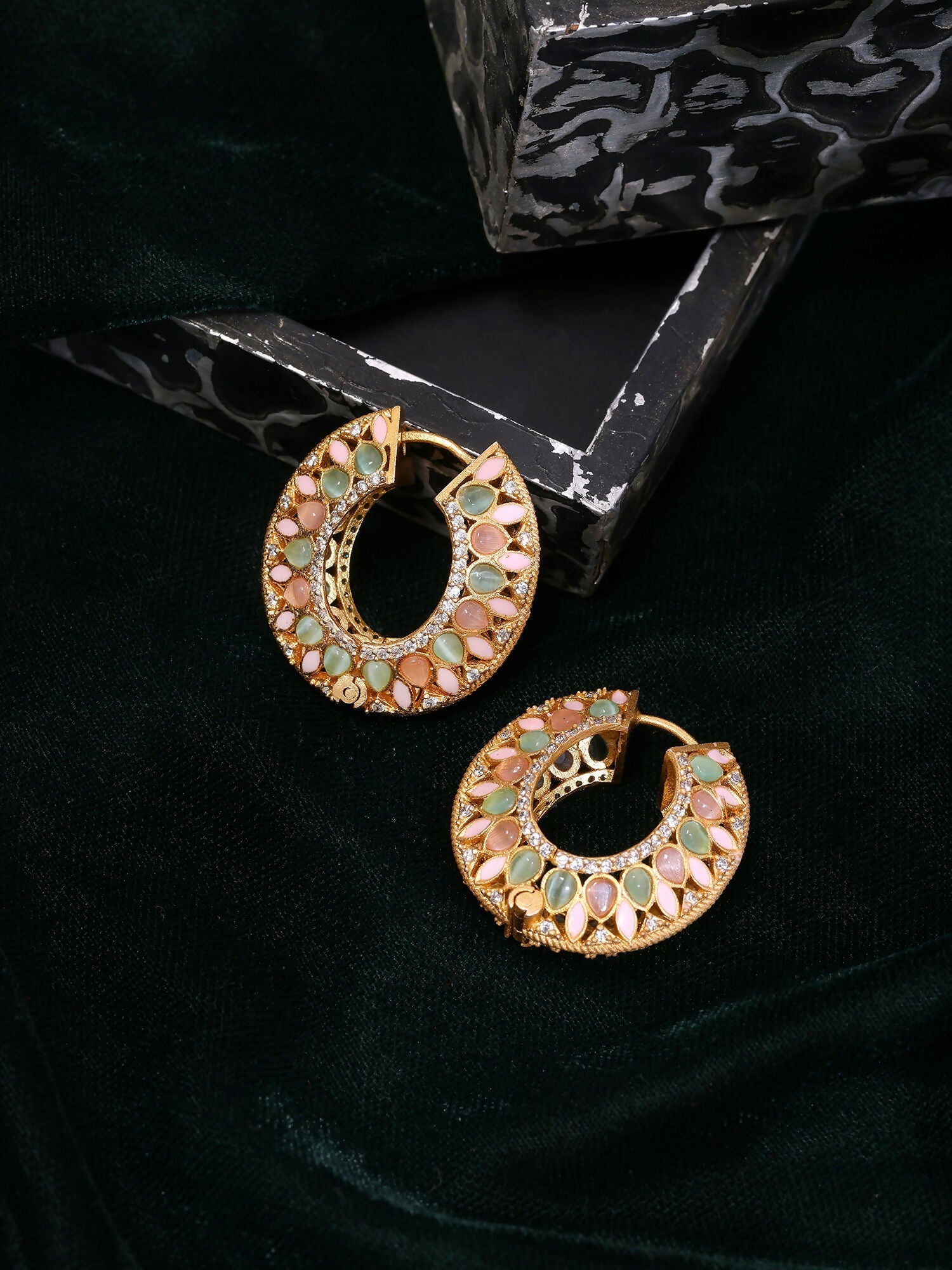 Ruby Raang Gold Polished Multi-Color Kundan Loops | Swadesiicart
