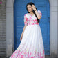 Jyoti Fashion Women's White Floral Digital Printed Chinon Anarkali Dress | Swadesiicart