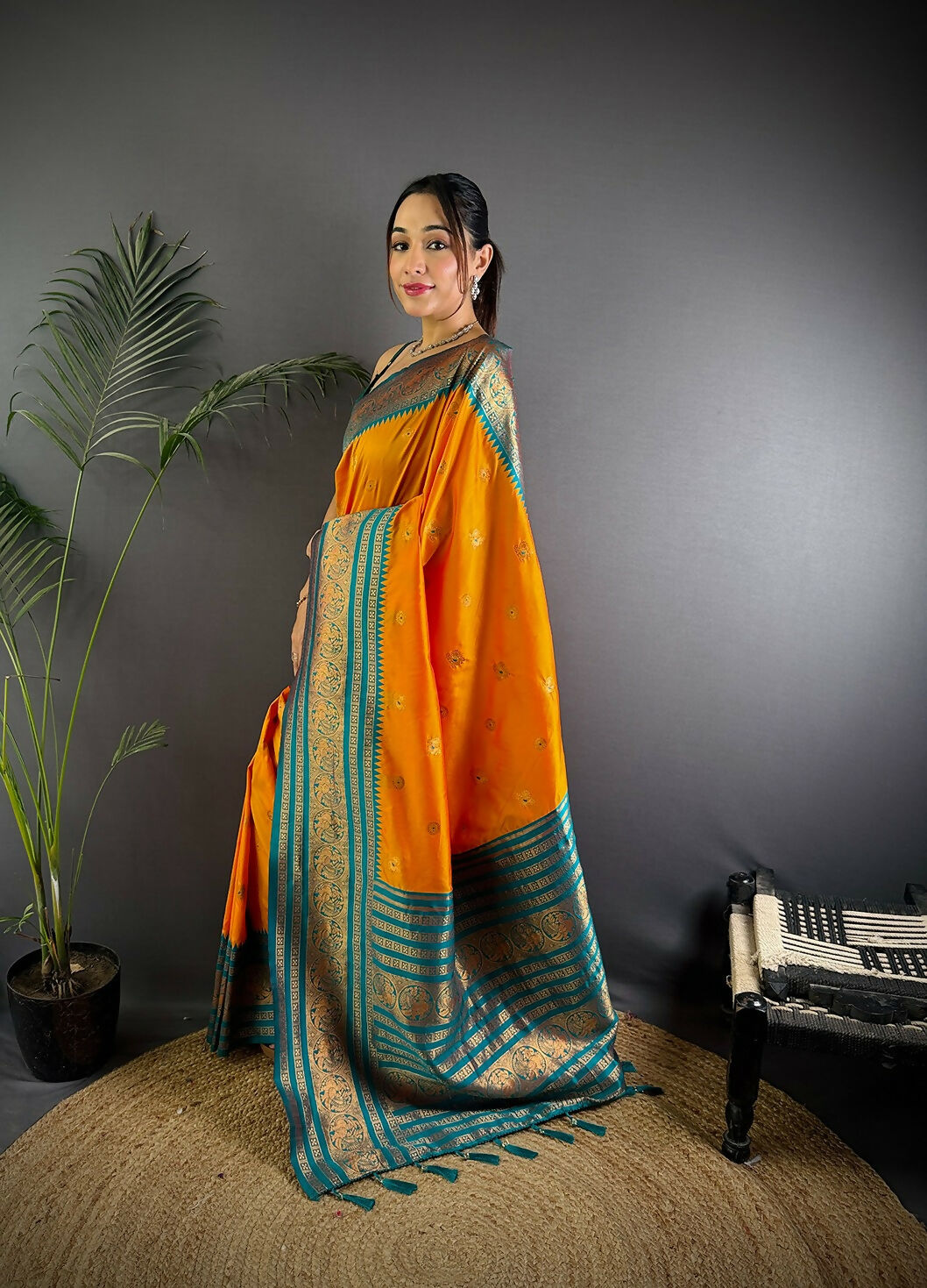 Joban Fashion Banarasi Orange Woven Soft Silk Saree | Swadesiicart