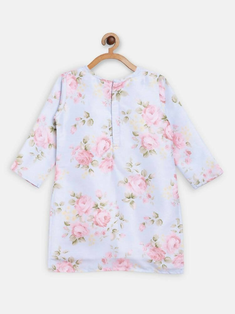 Ahalyaa Pink Polysilk Floral Printed Kids Kurta Dhoti Set For Girls | Swadesiicart