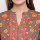 NOZ2TOZ Women's Floral Print & Hand Work Flared With Side Cut Cotton Grey Kurti - Swadesiicart