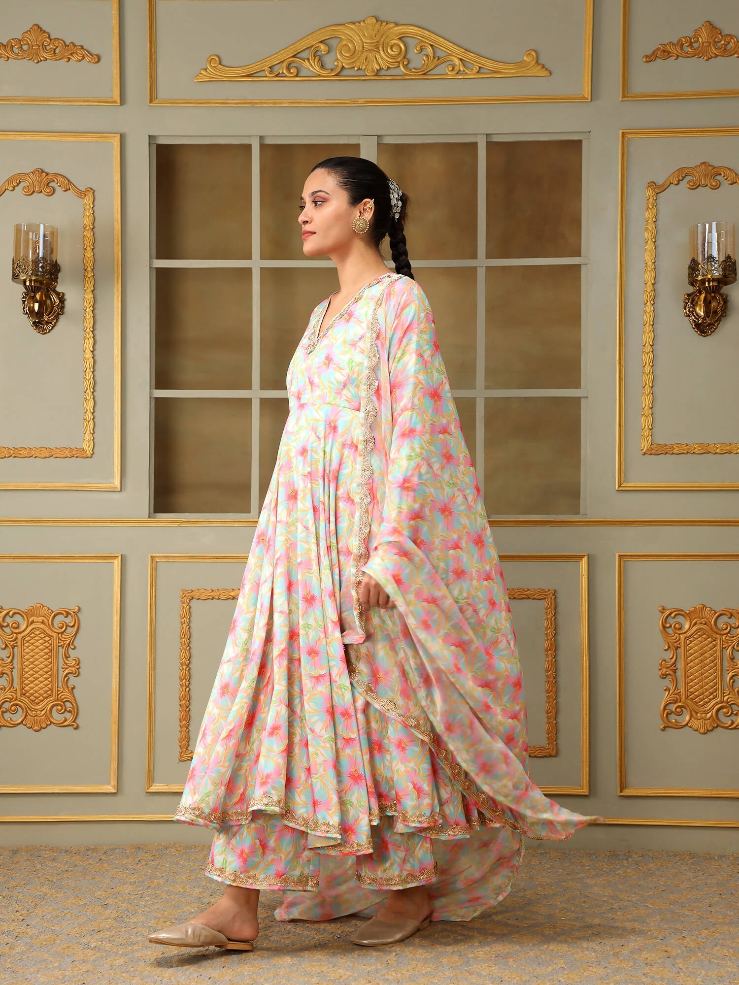 Pomcha Jaipur Pink Saadgi Gulistan Anarkali Set | Swadesiicart