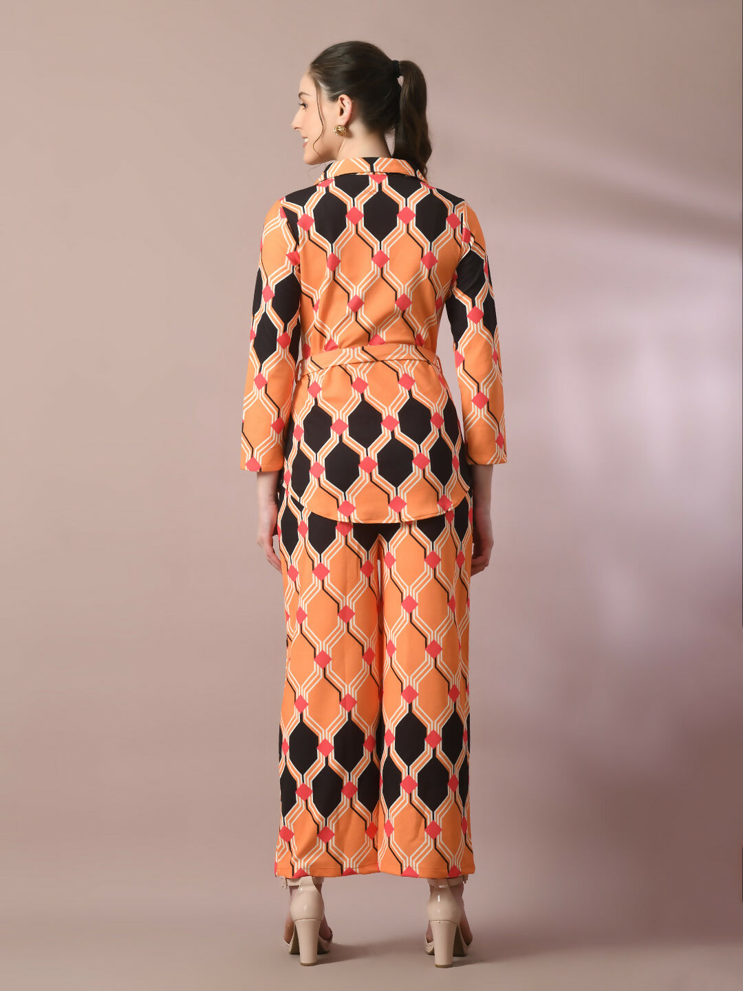 Myshka Women's Multi Printed Polo Collar Party Top With Trousers Co-ord set - Swadesiicart