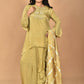 Morchari Women And Hand Embroidery Palazzo Set-Mehandi Green - Swadesiicart