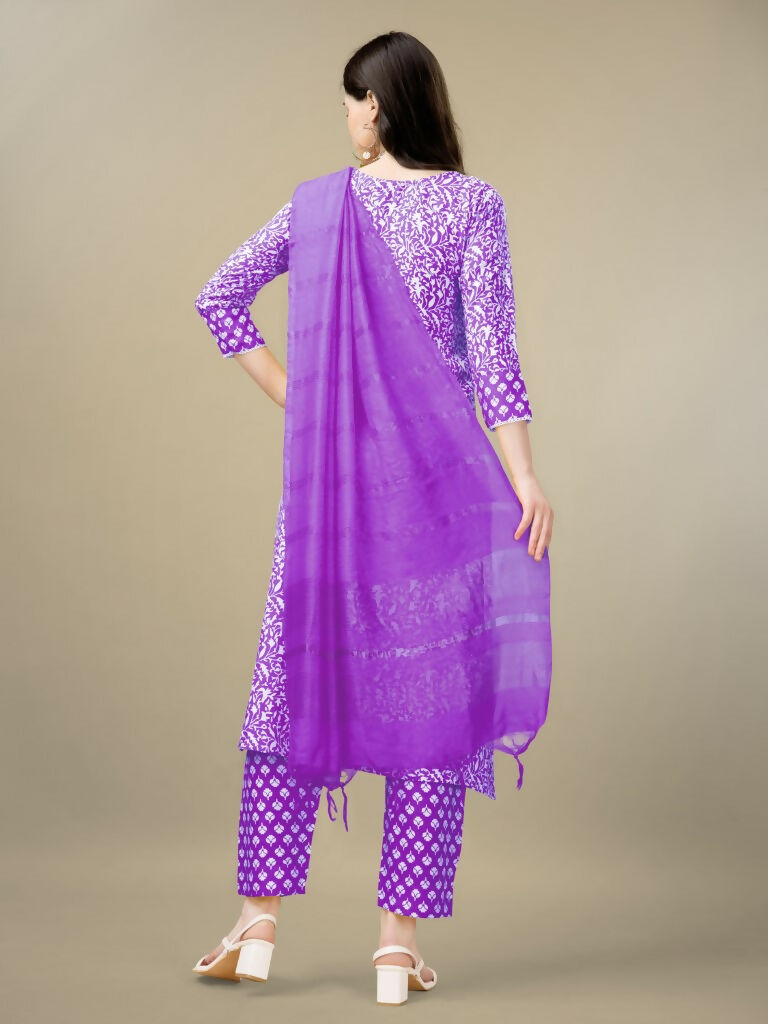 Jyoti Fashion Women's Purple Rayon Embroidery & Sequence work Kurta with Trouser & Dupatta | Swadesiicart