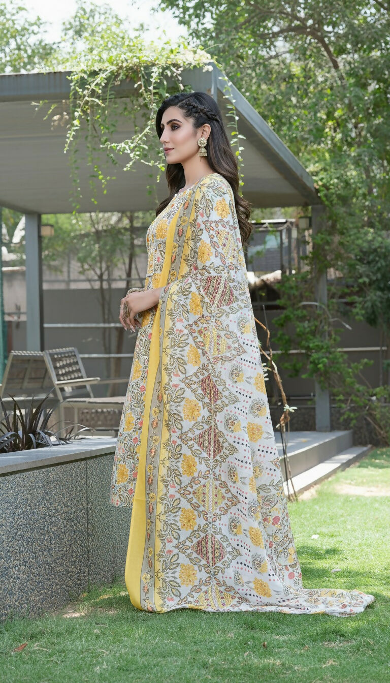 BulBul Fashionista Mustard Cotton Kurta Set with Dupatta - Swadesiicart