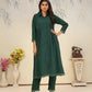 Jyoti Fashion Women's Bottle Green Rinkal Cotton Plain with Side Pocket Kurtis & Sets | Swadesiicart