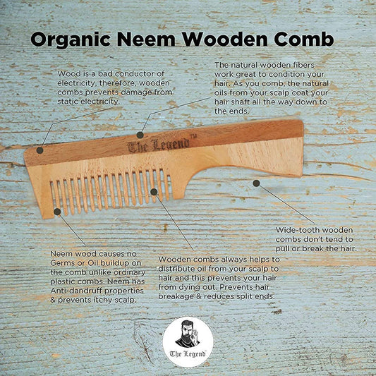 The Legend Organic Pure Neem Wood Comb With Handle - Swadesiicart
