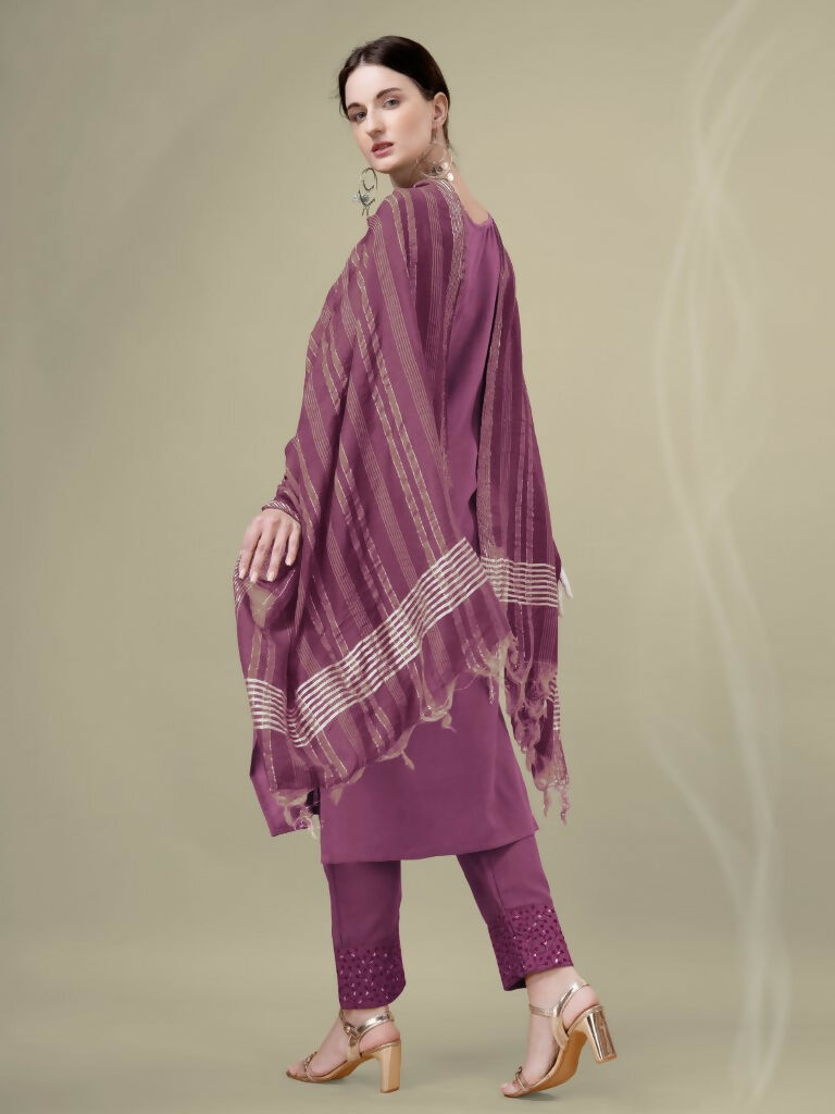 Jyoti Fashion Women's Onion Cotton Blend Embroidery & Sequence work Kurta with Trouser & Dupatta | Swadesiicart