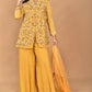 Morchari Women And Hand Embroidery Palazzo Set-Yellow - Swadesiicart